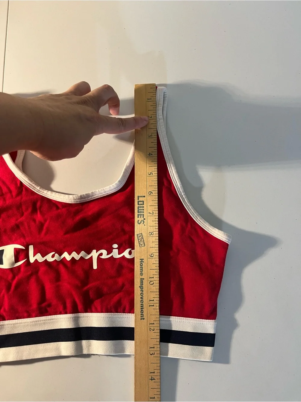Champion Red Logo Crop Sports Bra Bralette Contrast Trim Bold Scoop Neck